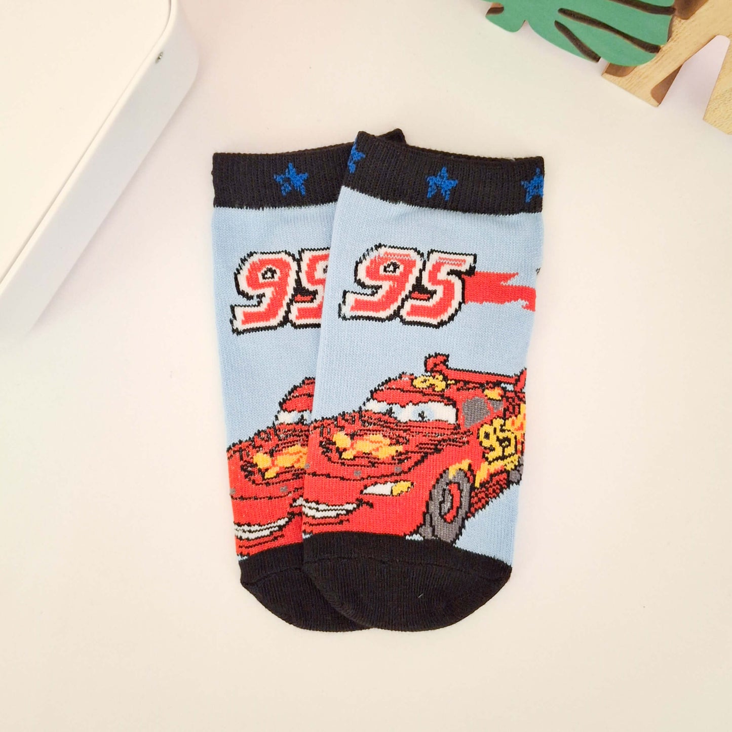 Cars Socks - Baby Blue & Black - Age 7-9