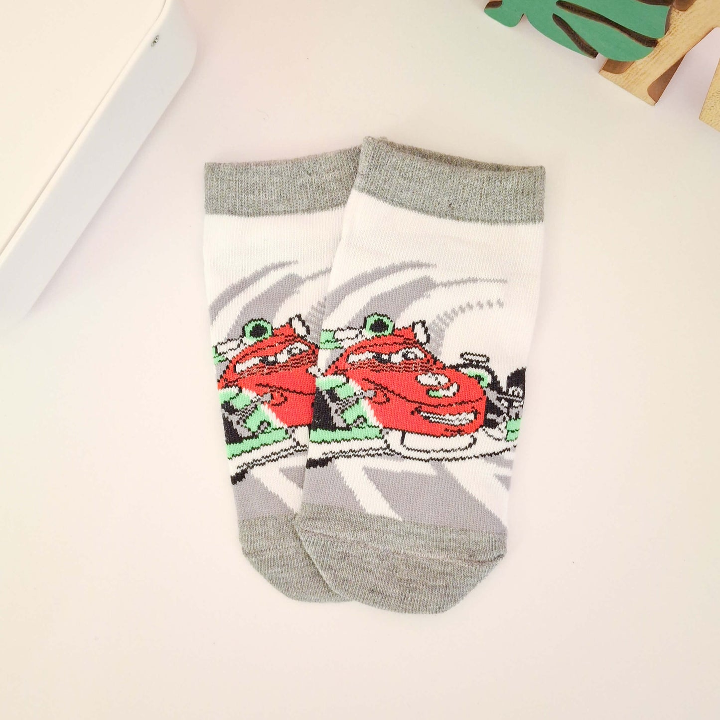 Cars Socks - White & Grey - Age 7-9