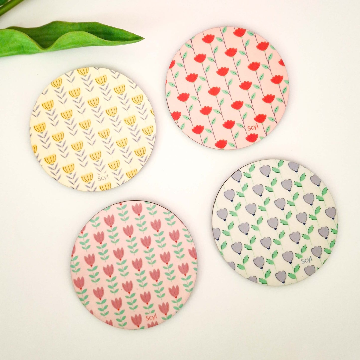 Floral Collection Set ( 4 Enamel Mugs + 4 Coasters )