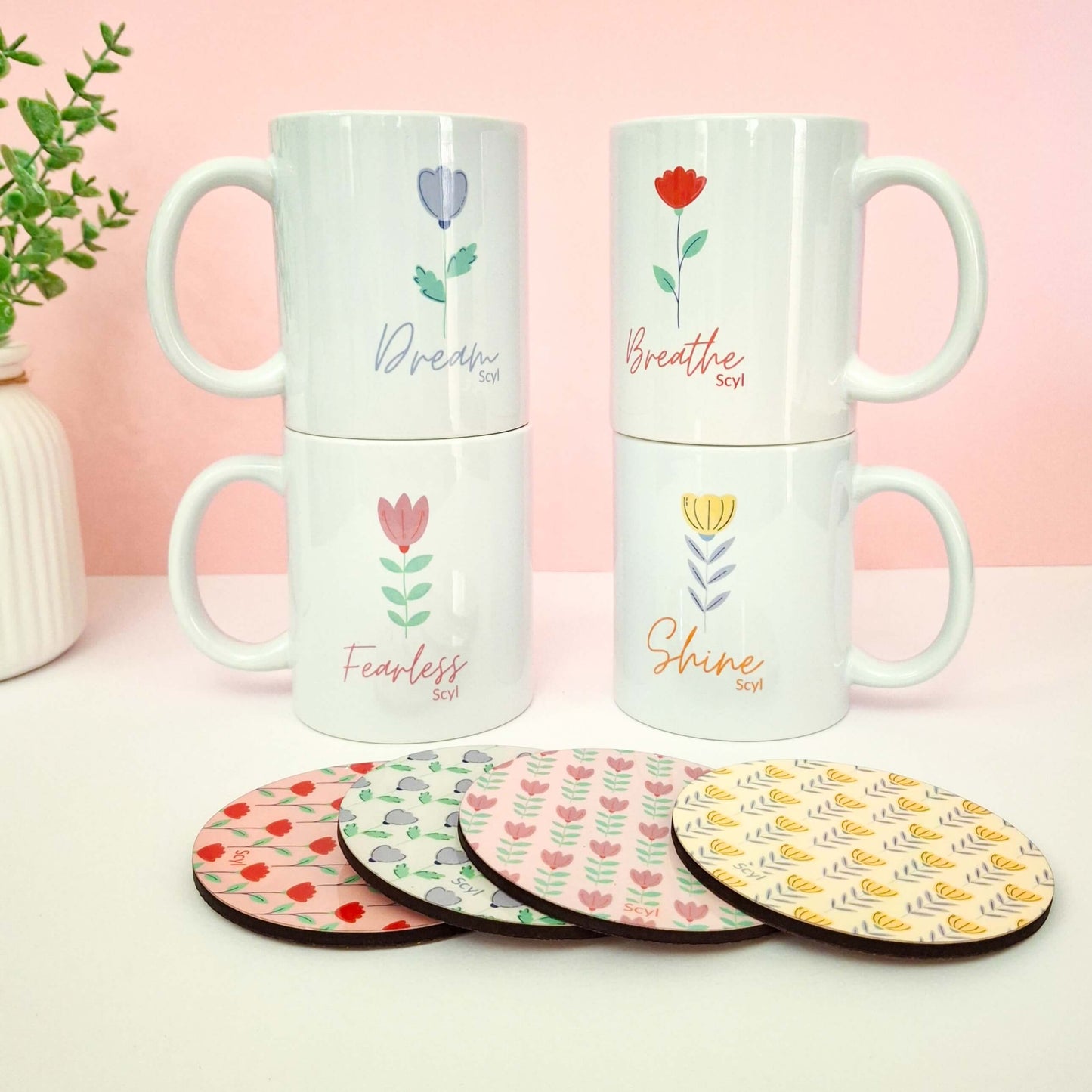 Floral Collection Set ( 4 Mugs + 4 Coasters )