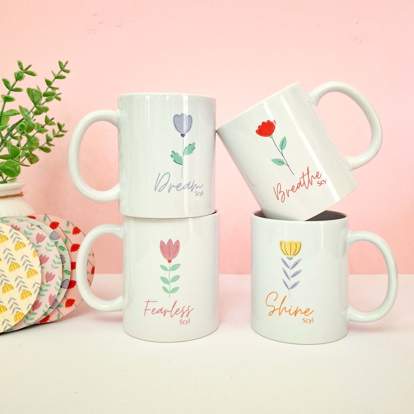 Floral Collection Set ( 4 Mugs + 4 Coasters )