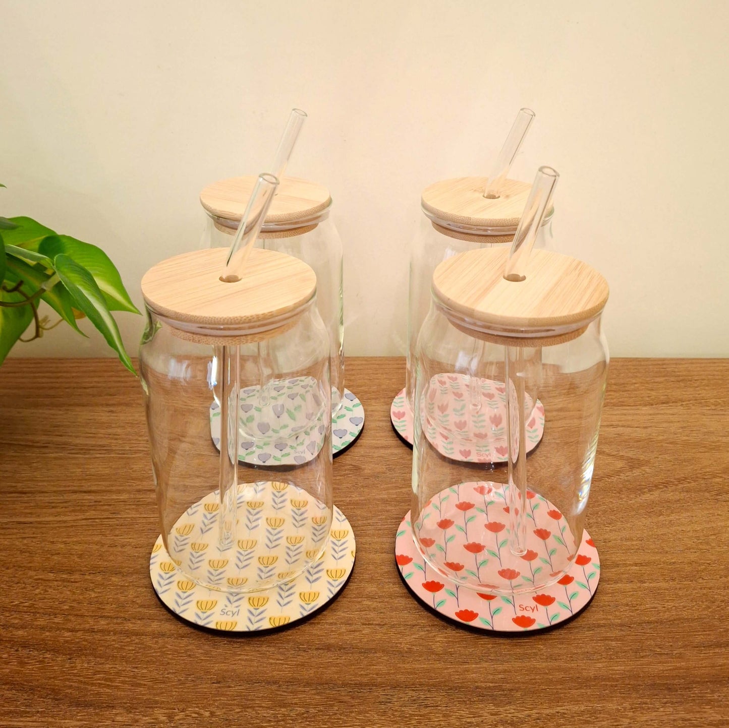 Set of 4 Bamboo Cups + Coasters