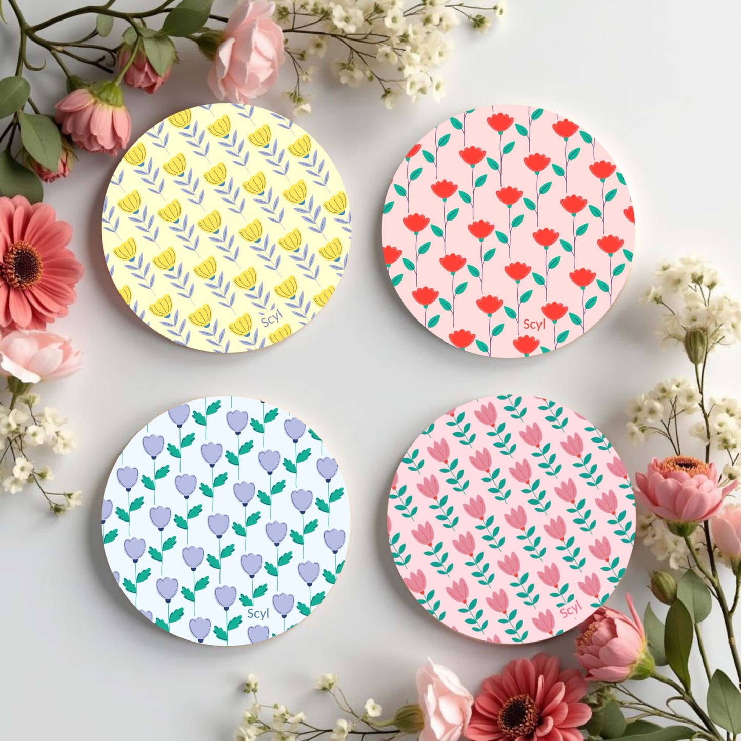 Floral Collection Set ( 4 Mugs + 4 Coasters )