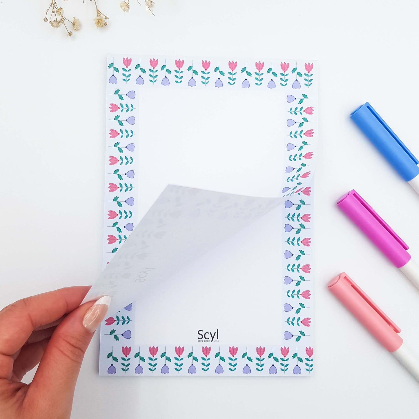 Floral Frame Notepad - Light Blue