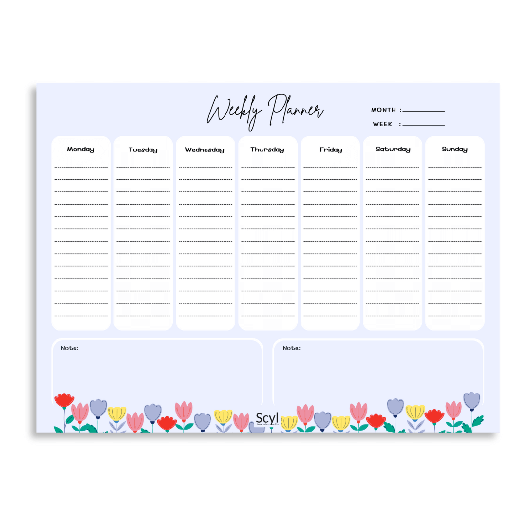 Floral Garden Weekly Planner - Blue