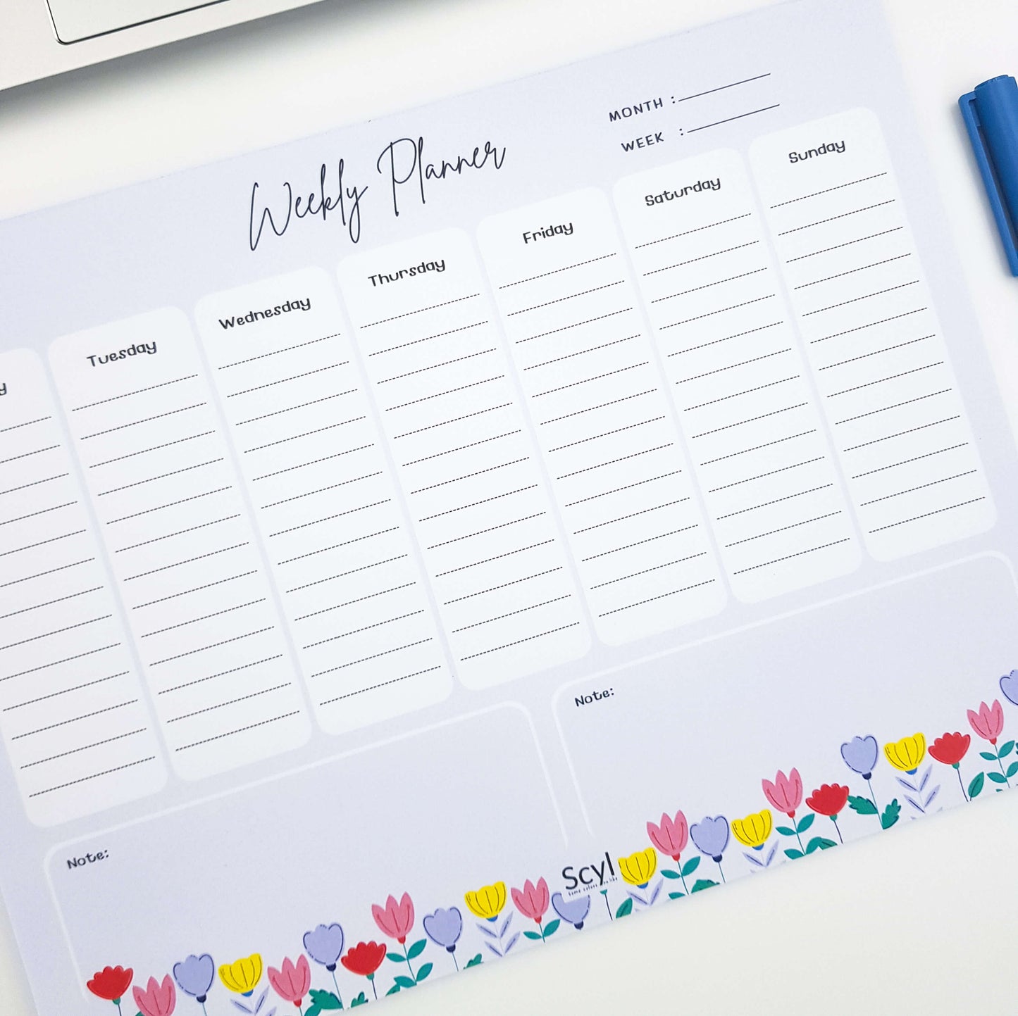 Floral Garden Weekly Planner - Blue