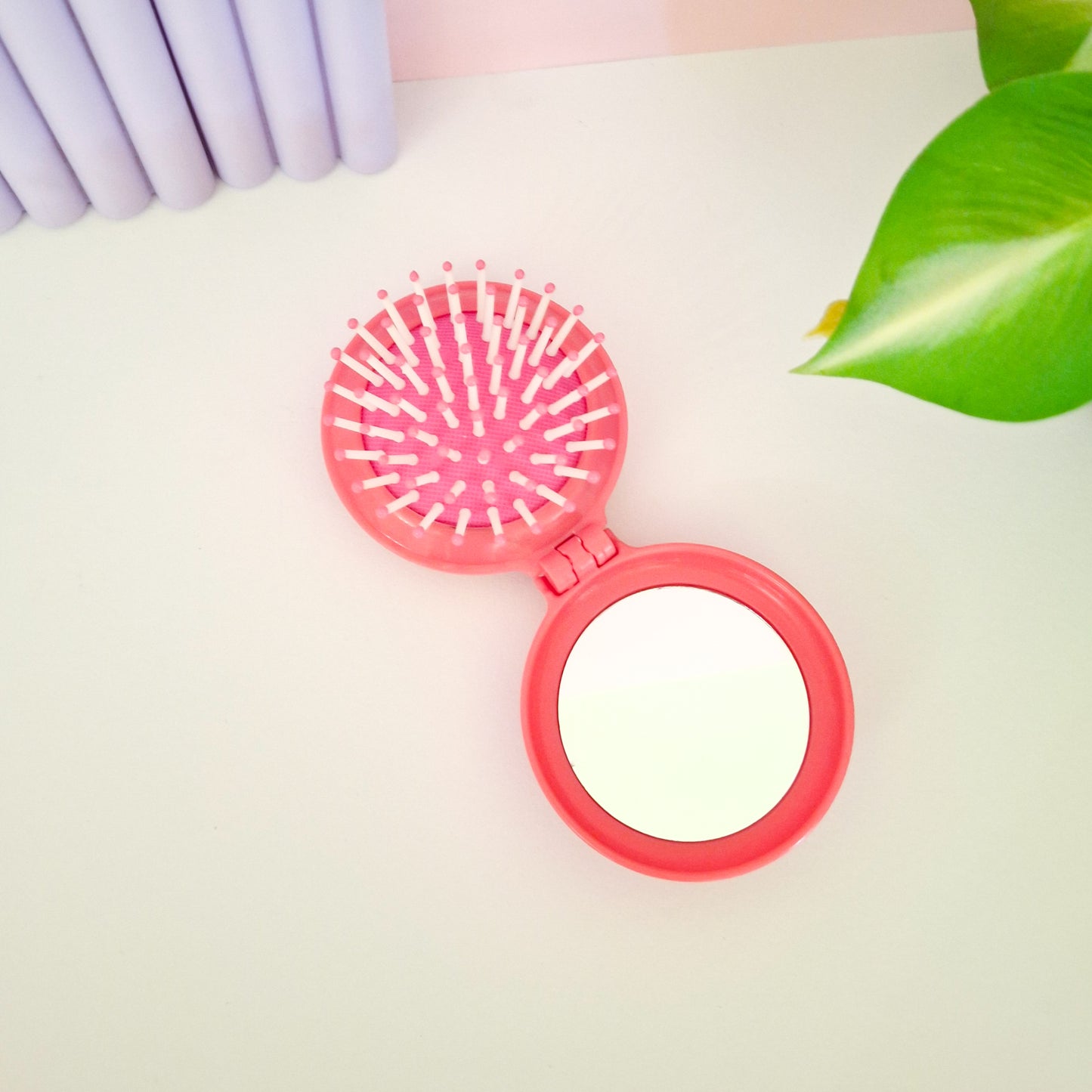 Fuchsia Labubu Mirror with Brush