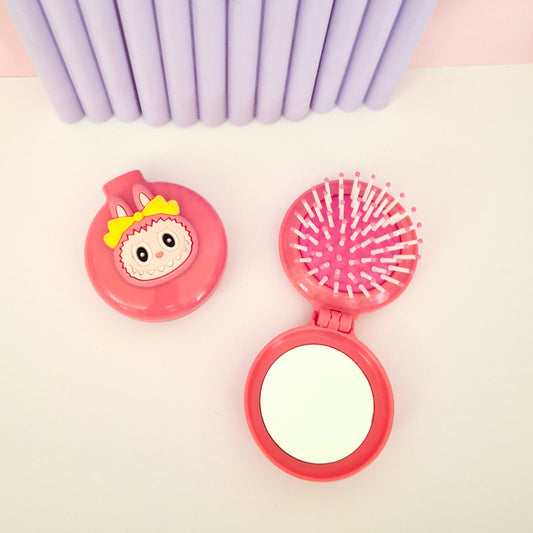 Fuchsia Labubu Mirror with Brush