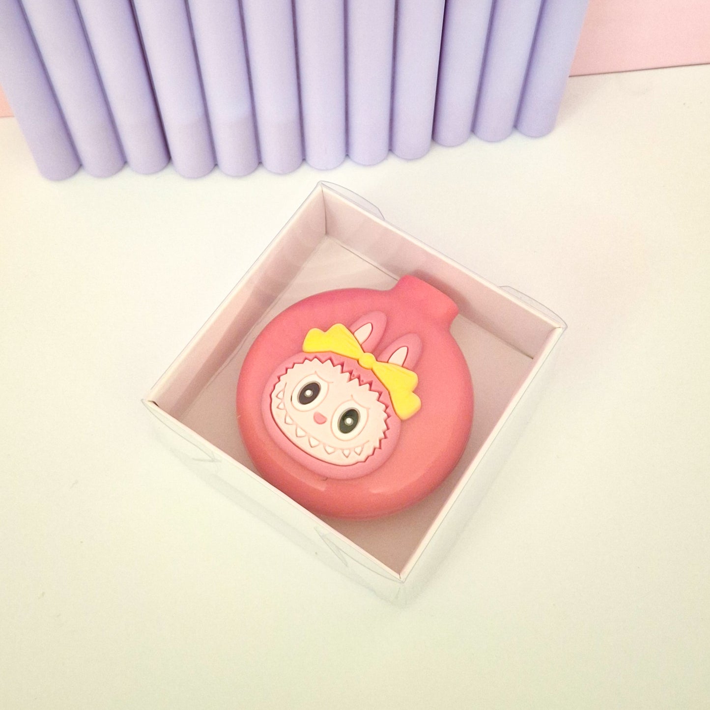 Fuchsia Labubu Mirror with Brush