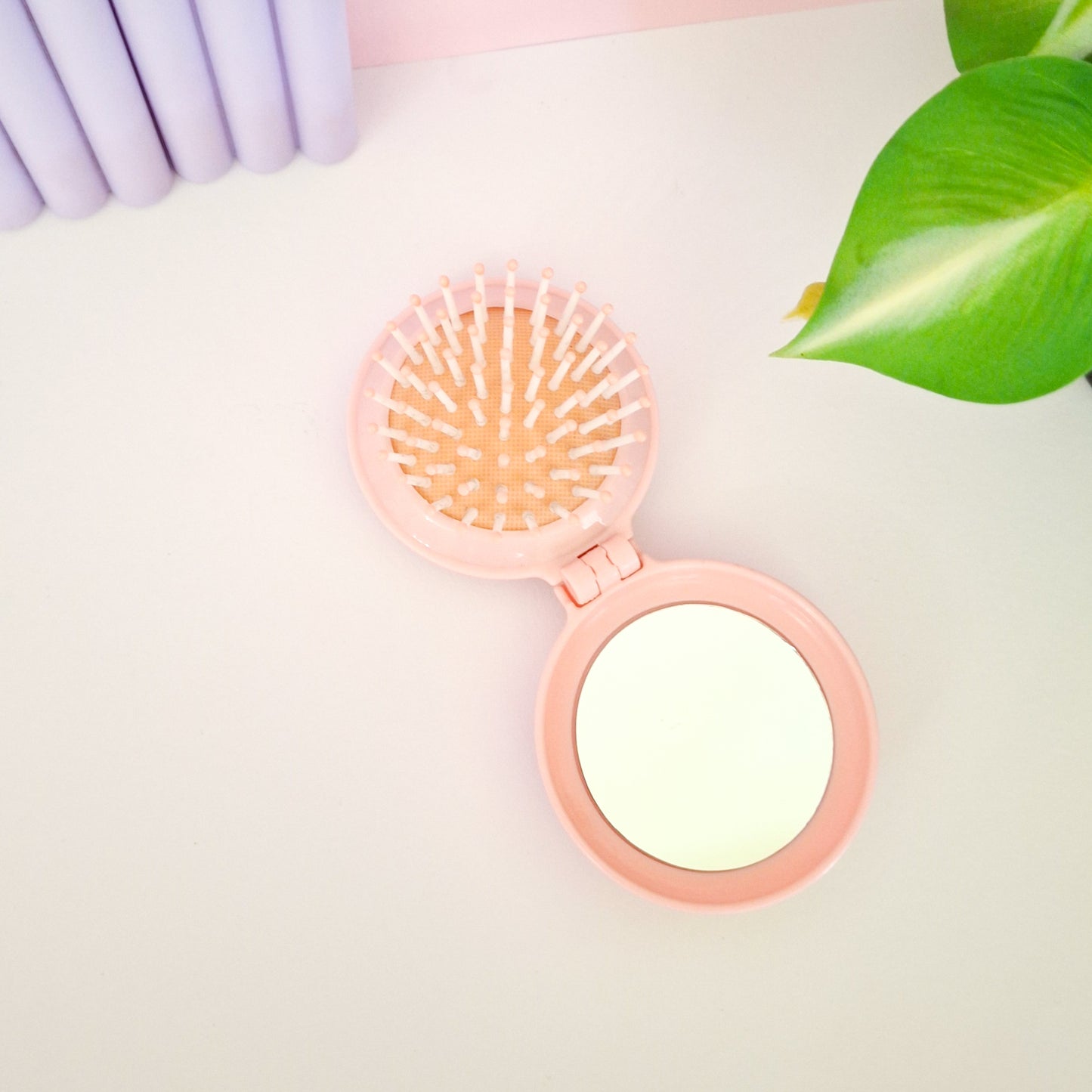 Peach Labubu Mirror with Brush