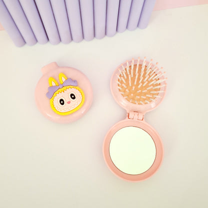 Peach Labubu Mirror with Brush