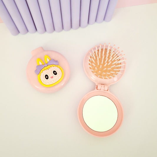 Peach Labubu Mirror with Brush