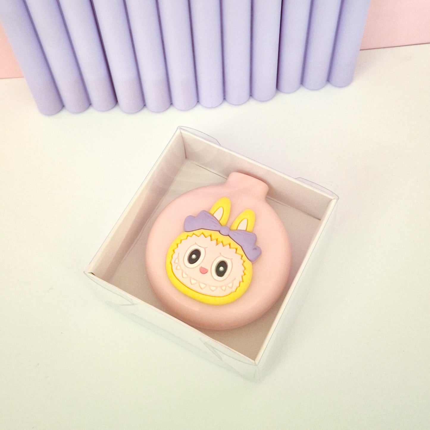 Peach Labubu Mirror with Brush