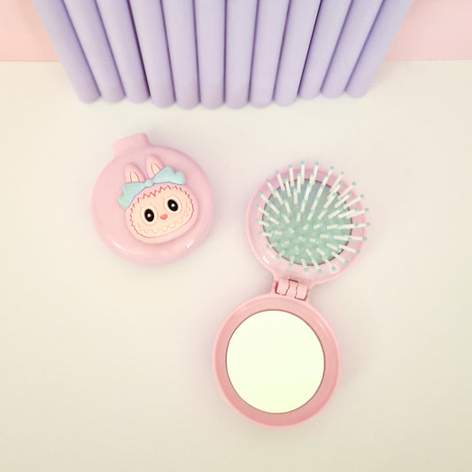 Pink Labubu Mirror with Brush