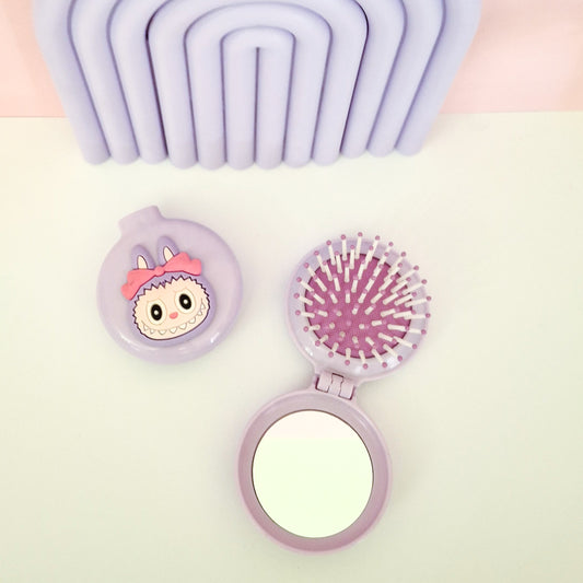 Purple Labubu Mirror with Brush