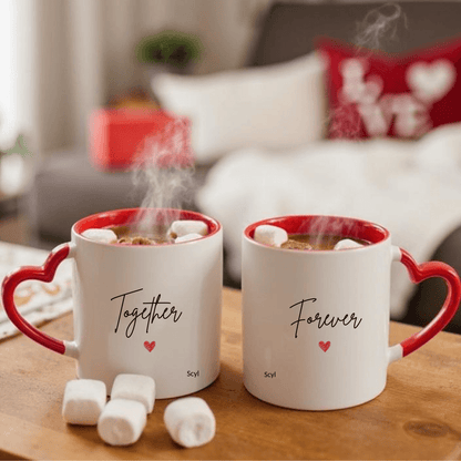 Together Forever Set - ( 2 Heart Handle Mugs + Coasters )